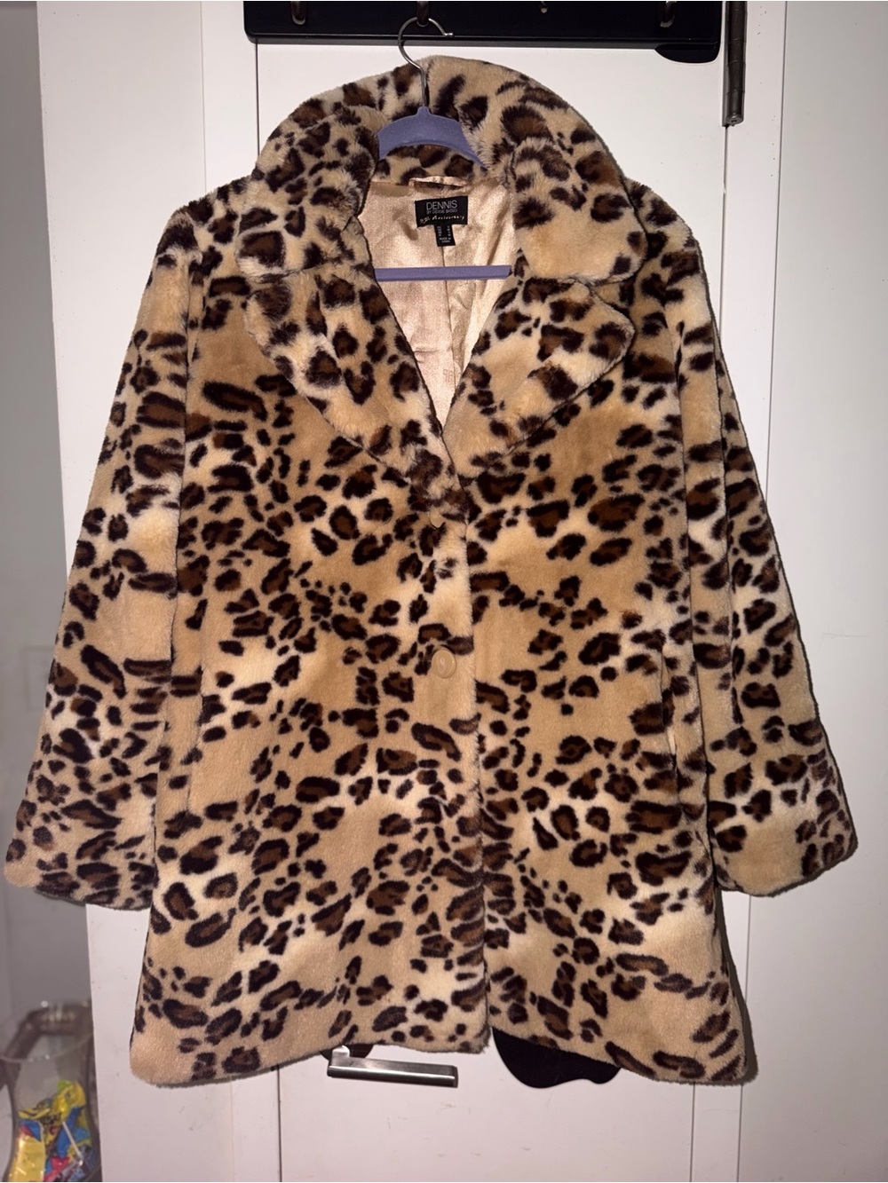 dennis basso Leopard Print Faux-Fur Coat in Tan and Brown